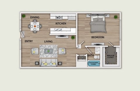 Floor plan for 1 bed, 1 bath, 825 sqft